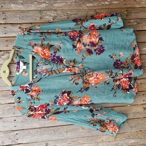 NWOT Market & Spruce XXL Teal Floral Peasant Style VNeck Gauzy Blouse Top